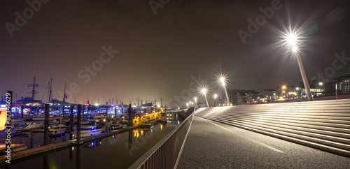 hamburg baumwall harbor site at night photo