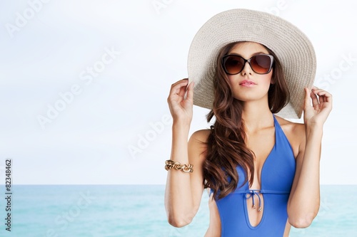 Swimsuit. Portrait of a young girl in fashionable swimsuit