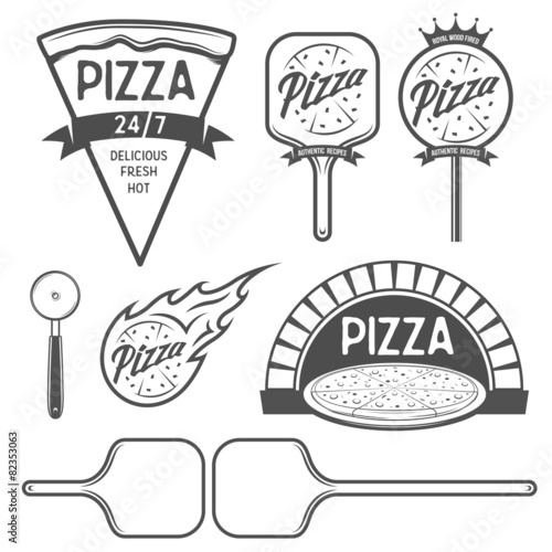 Pizza labels, badges and design elements. Vintage style.