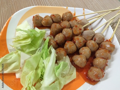 Grilled big meatball fast food in market Thailand.