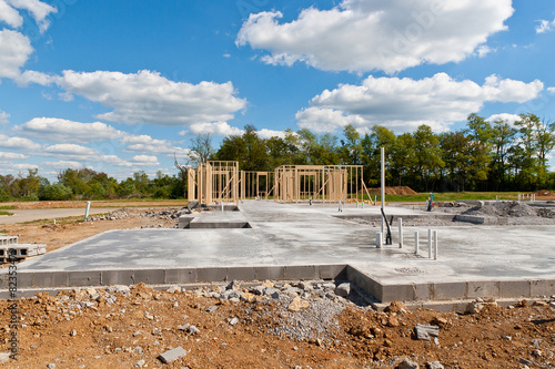 New house construction on slab foundation