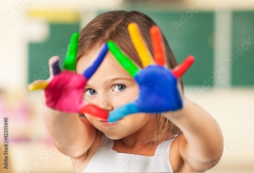 School. Painted colorful hands