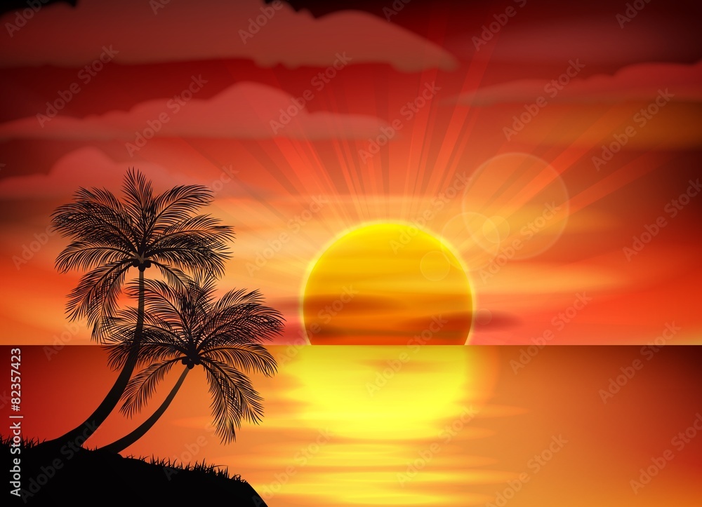 Illustration of sunrise on sea