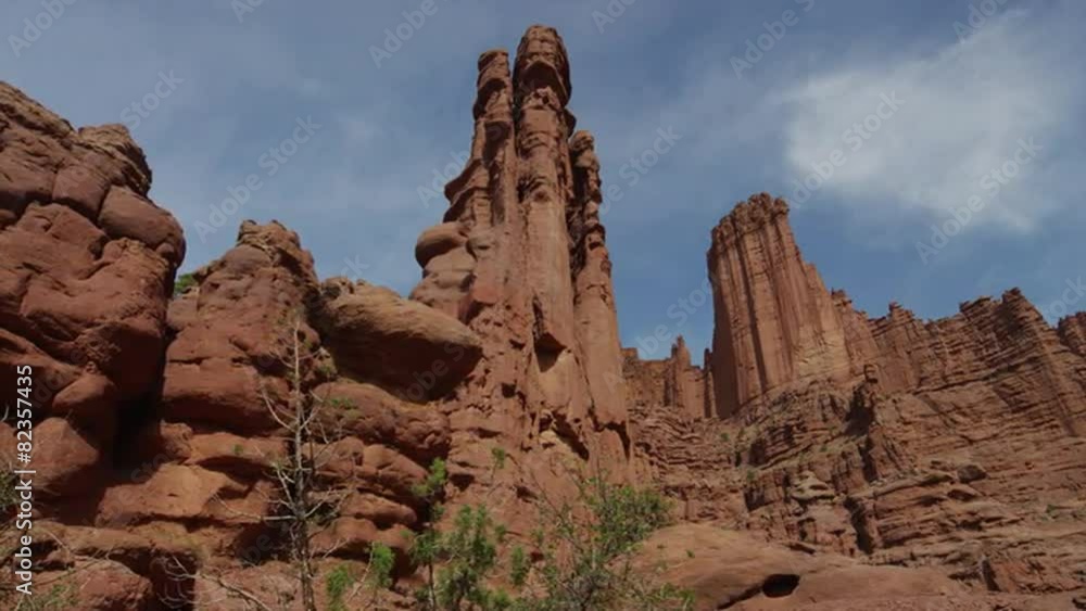 Panning shot of rock formations at Fisher Towers / Fisher Towers, Utah, United States, Panning shot of rock formations at Fisher Towers / Fisher Towers, Utah, United States,