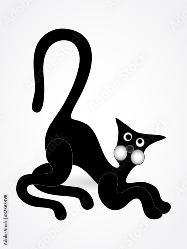 Black cat on light grey background