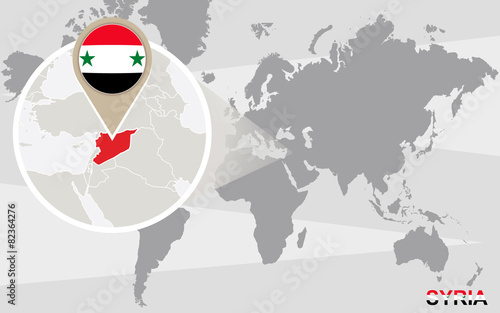 World map with magnified Syria