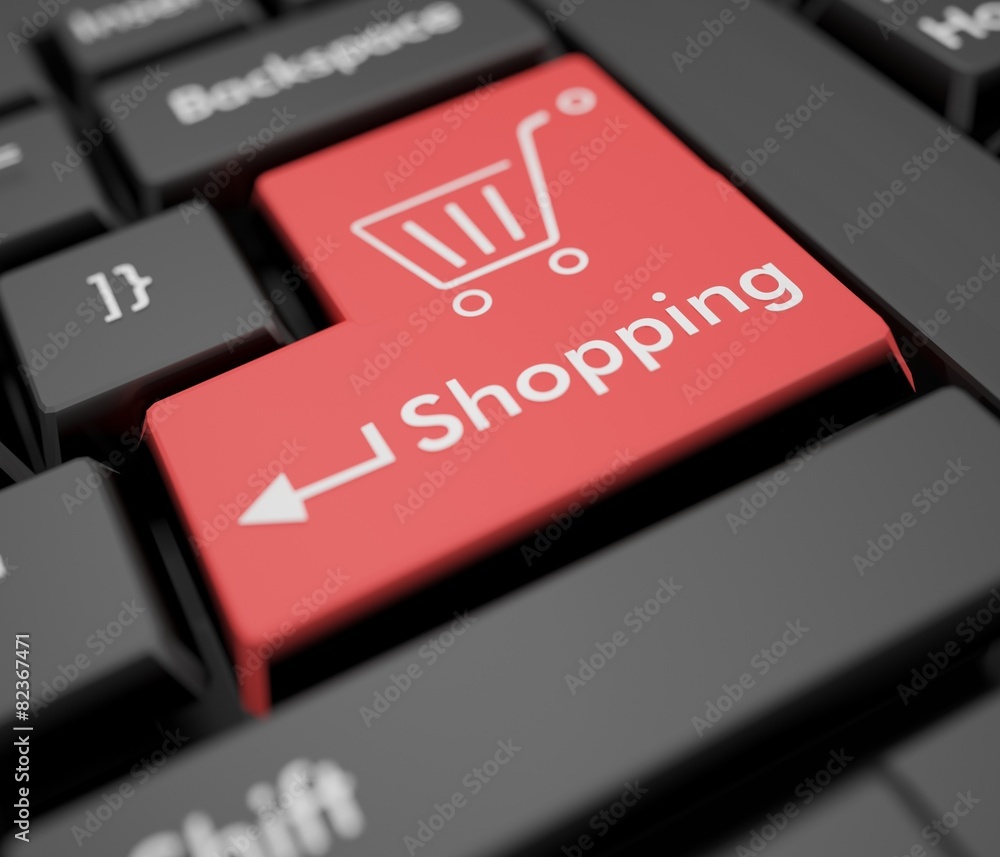 Fototapeta premium E-commerce. 3D. Green shopping button
