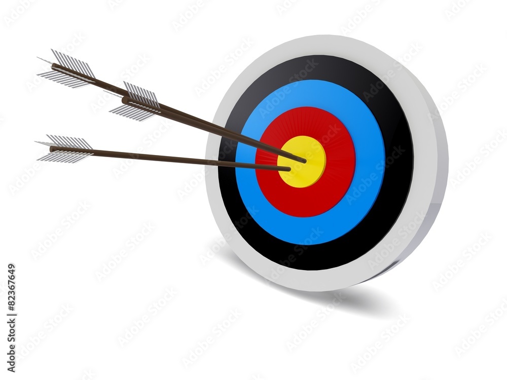 Marketing. 3D. Blue darts on red target