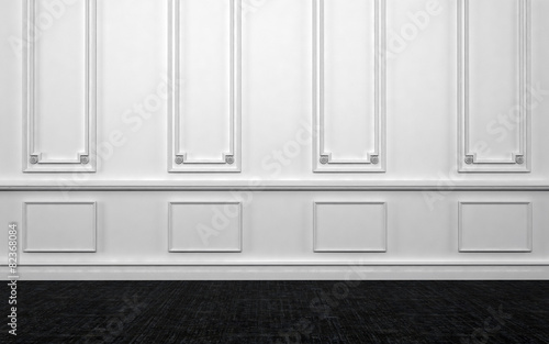 Empty Room with White Wall and Dark Wood Floor