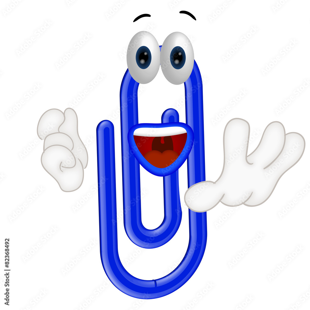 Illustrazione Stock Funny paper clip cartoon illustration with hands and  eyes | Adobe Stock