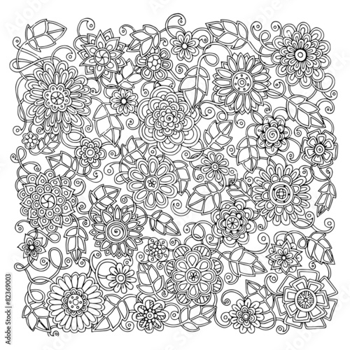 Fototapeta Naklejka Na Ścianę i Meble -  Ethnic floral retro doodle background pattern circle in vector.