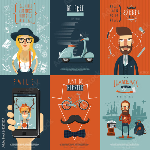 Hipster flat icons composition poster