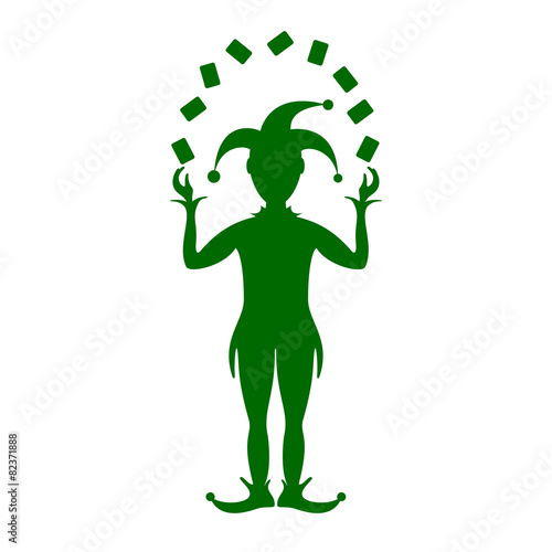Green silhouette of Joker playing with cards