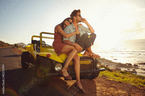 Young couple on road trip