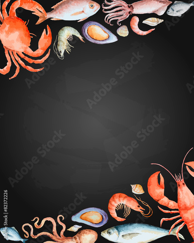 Watercolor set of seafood