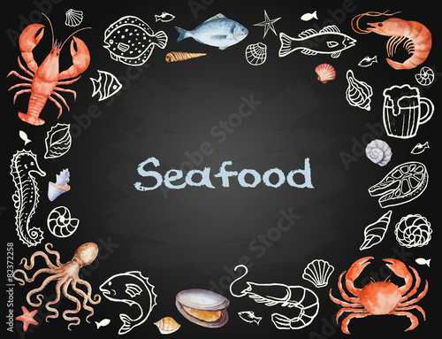 Watercolor set of seafood