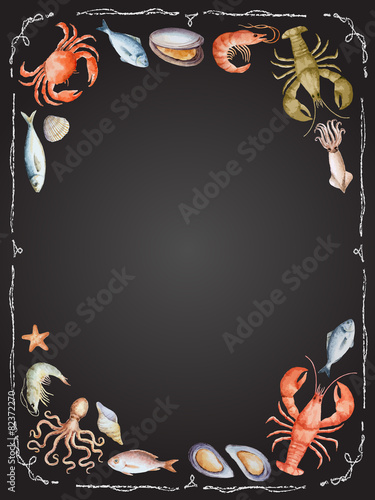 Watercolor set of seafood