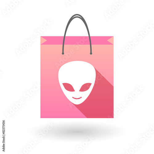 Pink shopping bag icon with an alien face