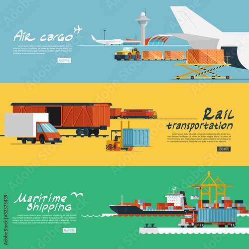 Logistics flat horizontal banners set