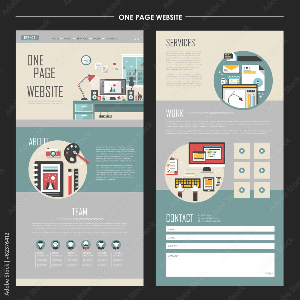 Naklejka premium workplace one page website template design