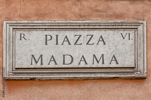 Piazza Madama street sign in Rome, Italy