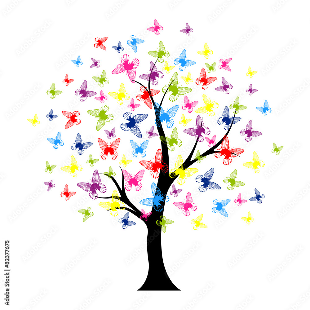 Tree with butterflies summer for your design Tree with butterflies summer for your design