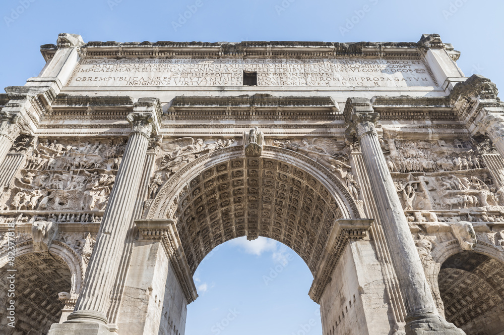 Fototapeta premium Arch of Septimius Severus.Close up.Roman Forum. Italy.