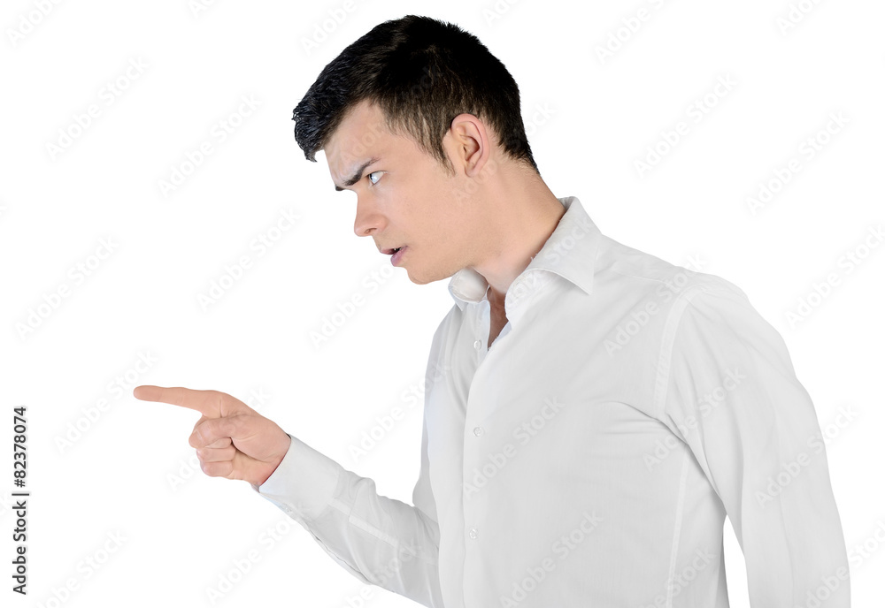 Young man arguing side Young man arguing side