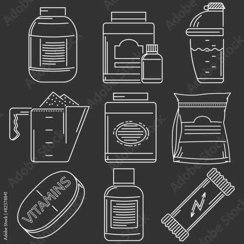 Athlete diet white line vector icons