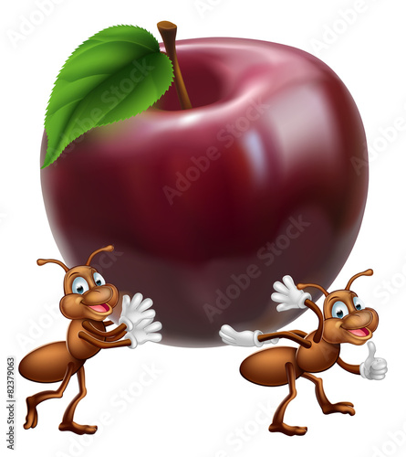 Cartoon ants carrying apple