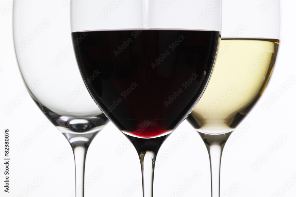 Wineglass with red  and white wine