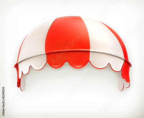 Red an white striped awning, vector icon