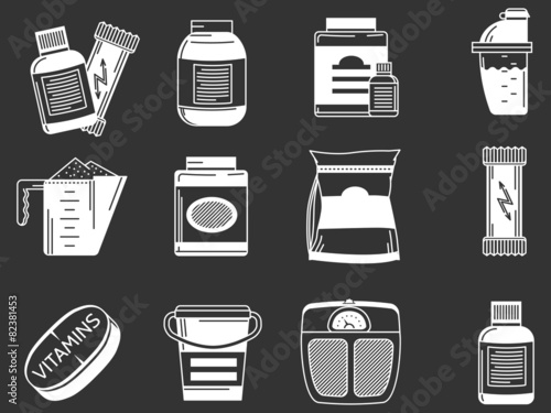 Sports supplements white vector icons