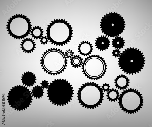 Illustration of different black gears icons