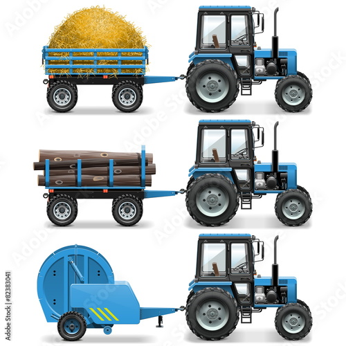 Vector Farm Tractor with Baler and Trolley
