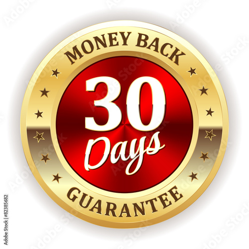Red 30 days money back badge with gold border
