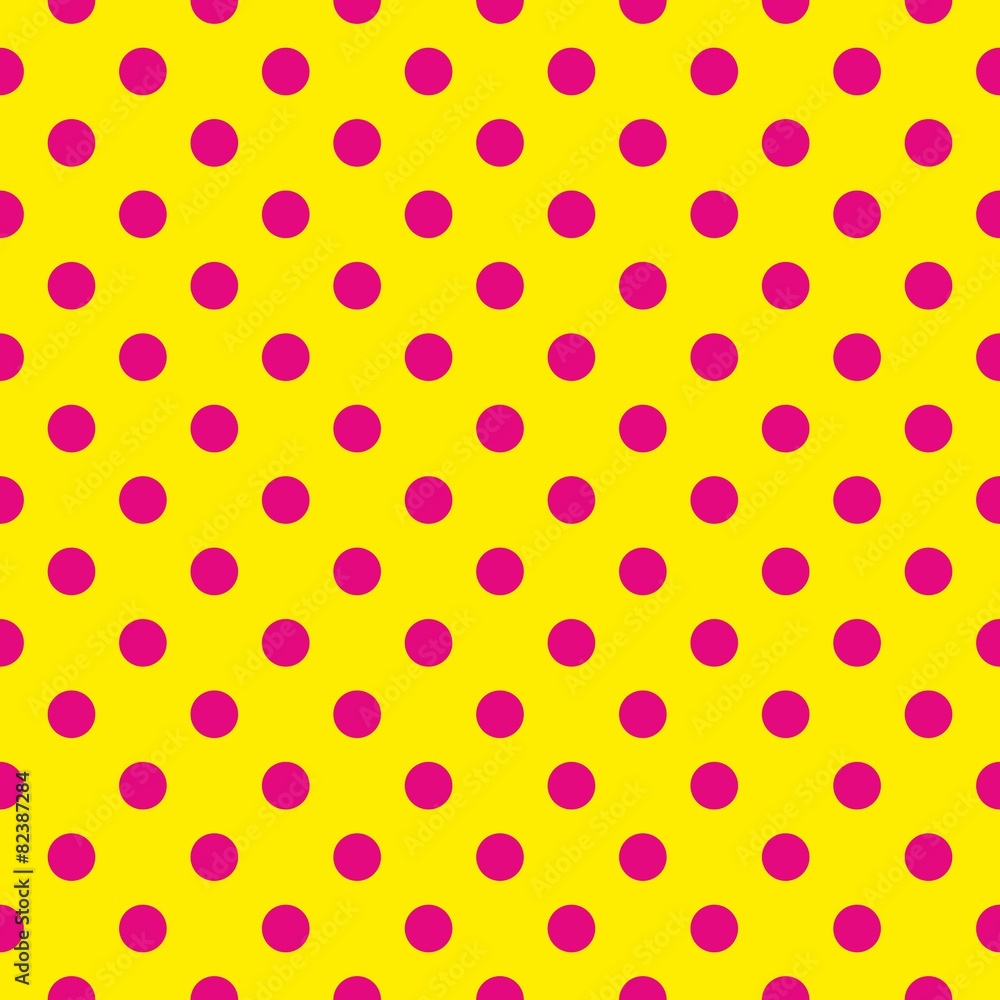 Tile vector pattern with pink polka dots on yellow background Tile vector pattern with pink polka dots on yellow background