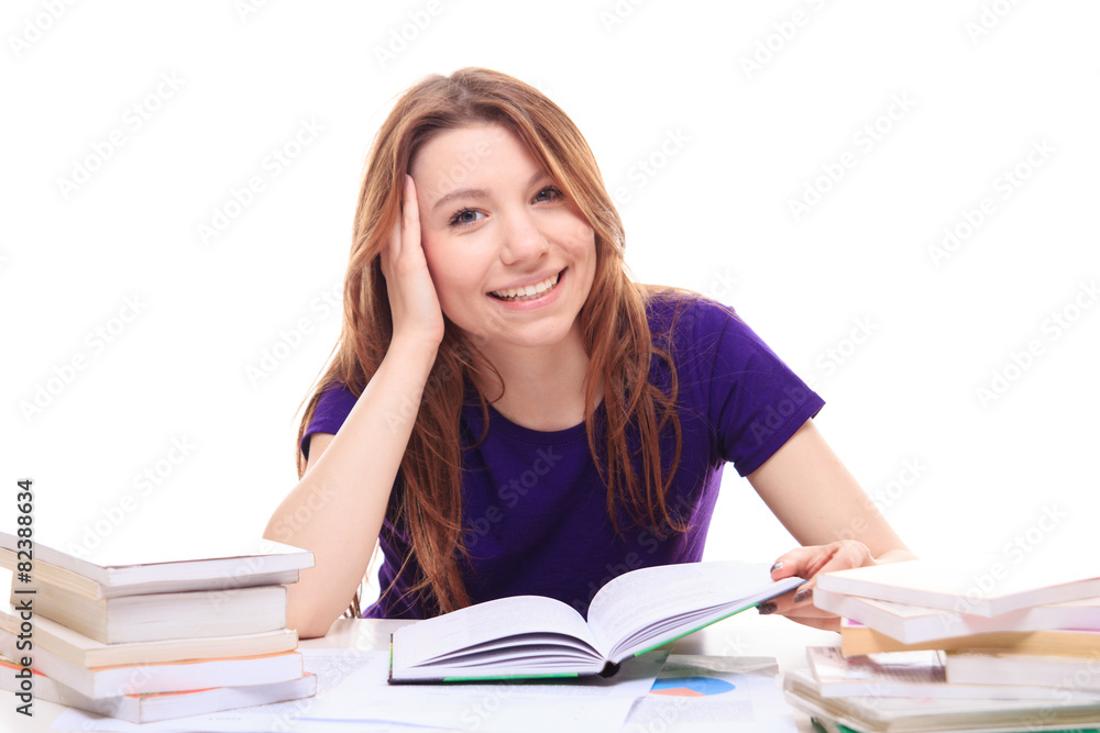Young girl learning at the desk Young girl learning at the desk