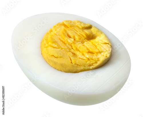 Boiled egg. Half isolated on white. With clipping path.