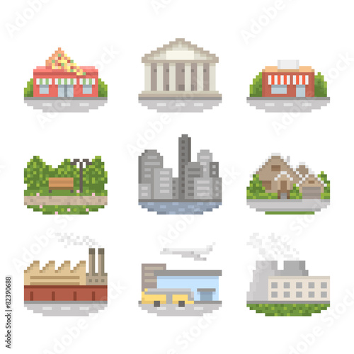 City Pixel Art Icon Set