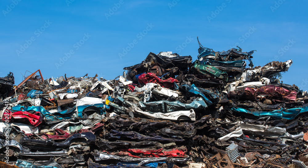 pile of used cars, car scrap yard