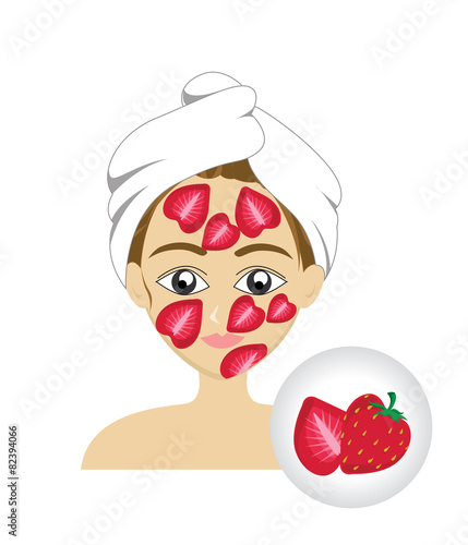 Vector of girl facial mask with strawberry slice mask
