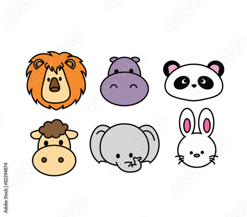 Fototapeta Naklejka Na Ścianę i Meble -  Set of Cute Animal head icon