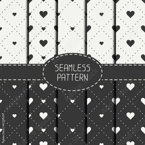 Set of monochrome romantic geometric seamless pattern with