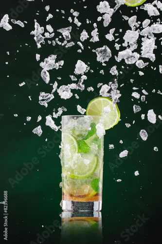 fresh mojito drink with liquid and drift