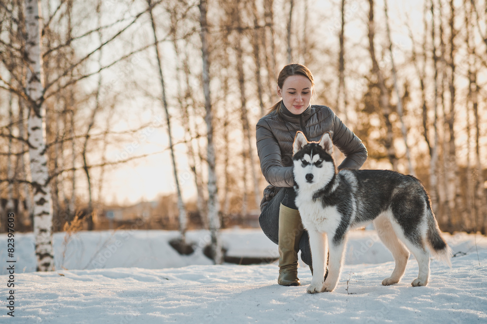 Girl and dog of breed of the husky 2549.