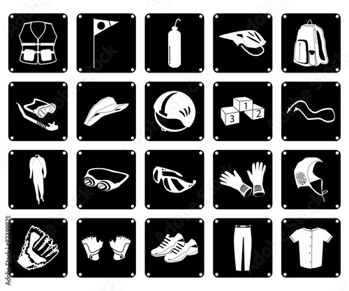 Collection of Sport Accessory Icons on White Background