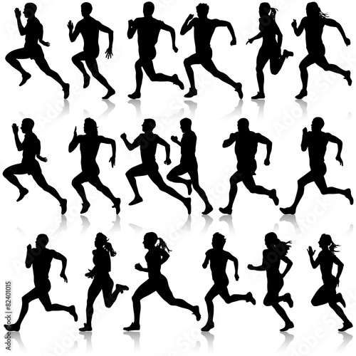 Set of silhouettes. Runners on sprint, men. vector illustration. © Arrows