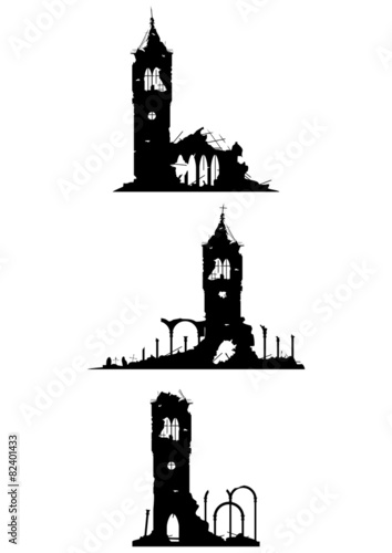 Halloween background with ruins of churches .Vector