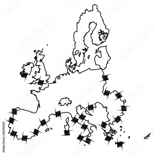 Europe map with barbed wire against white background